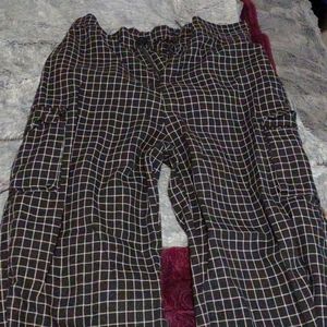 Shein black plaid fabric cargo pants size XL
